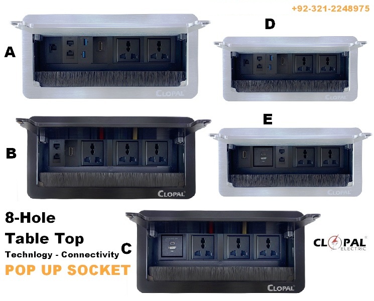 Brush Steel Table Panel Socket 8Hole Clopal
