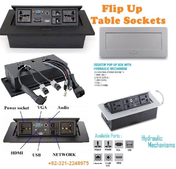 Flip Up Pop up Table Sockets Hydraulic type Clopal Electric Karachi