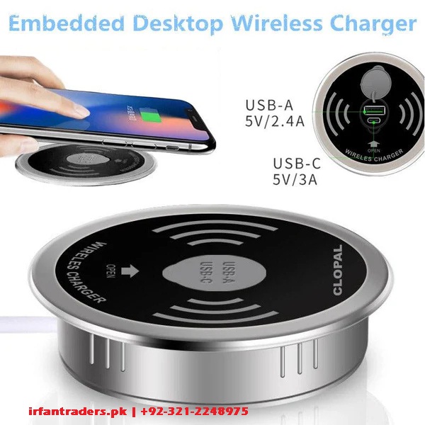 Wireless Charger Grey round table socket USB type C Type A